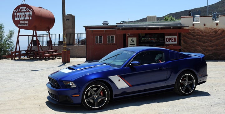 Roush Mustang in front of diner